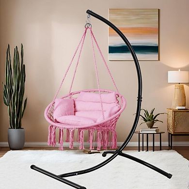 Macrame Hammock Chair with Cushions, Pink