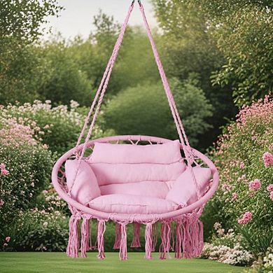 Macrame Hammock Chair with Cushions, Pink