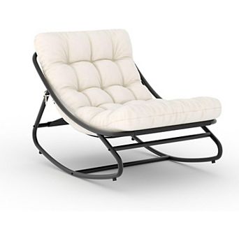 Set of 2 Oversized Outdoor Papasan Rocking Chairs with Cushions,