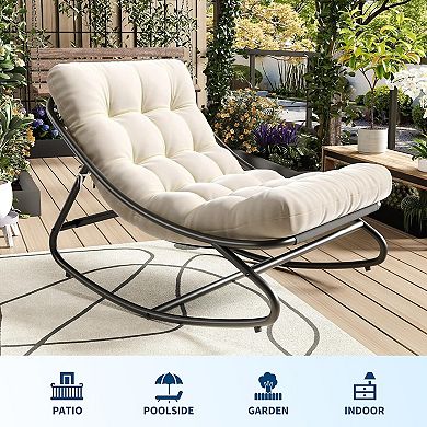 Set of 2 Oversized Outdoor Papasan Rocking Chairs with Cushions,