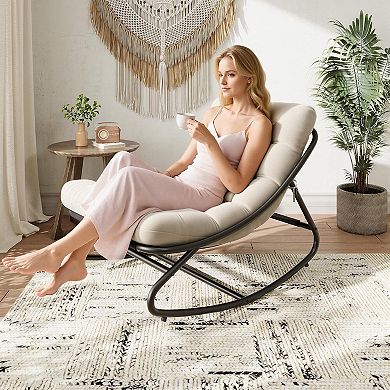 Set of 2 Oversized Outdoor Papasan Rocking Chairs with Cushions,