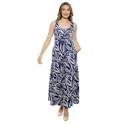 Женские платья 24Seven Women's 24Seven Comfort Apparel Abstract Sleeveless Scoop Neck A-Line Pocket Maxi Dress