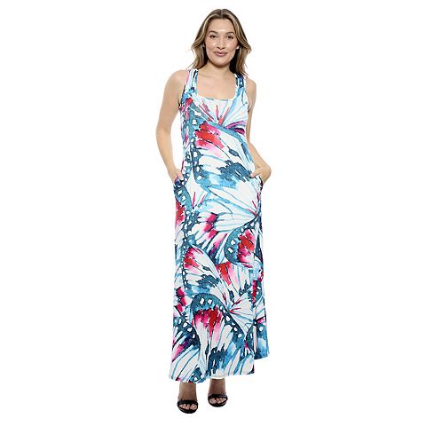 Женские платья 24Seven Women's 24Seven Comfort Apparel Butterfly Sleeveless Scoop Neck A-Line Pocket Maxi Dress