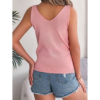 Women Casual Hollow Out Knit Vest Sleeveless Tank Top