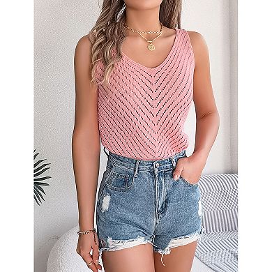 Women Casual Hollow Out Knit Vest Sleeveless Tank Top