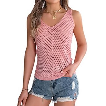 Women Casual Hollow Out Knit Vest Sleeveless Tank Top