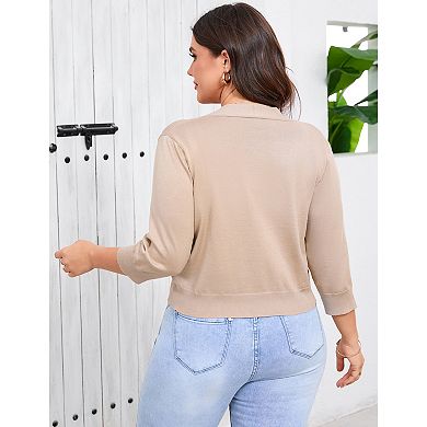 Plus Size Women 3/4 Sleeve Cropped Cardigan Sweater