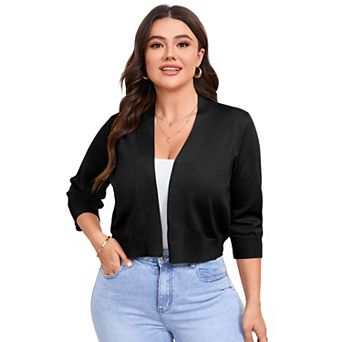 Plus Size Women 3/4 Sleeve Cropped Cardigan Sweater