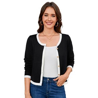 Women Color Block Cardigan Long Sleeve Button Down Knitted Sweater