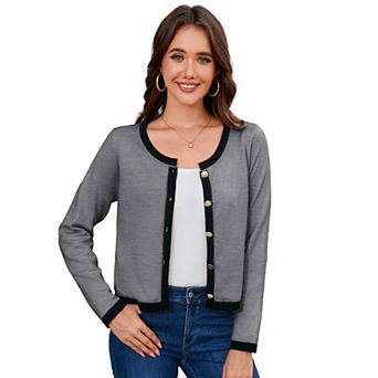 Women Color Block Cardigan Long Sleeve Button Down Knitted Sweater