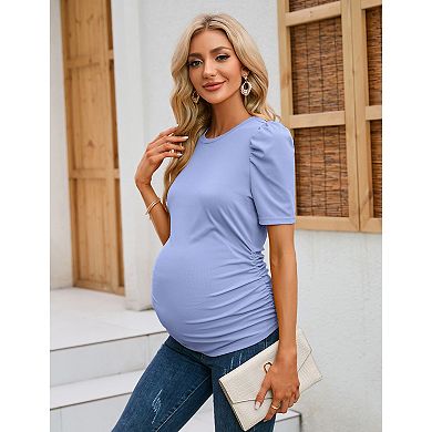Women Maternity Shirt Casual Crew Neck Short Sleeve Top