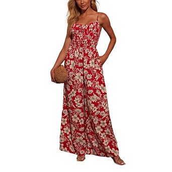 Jumpsuits for Women Sleeveless Boho Strap Wide Leg Rompers Beach Vacation One Piece Summer Outfits