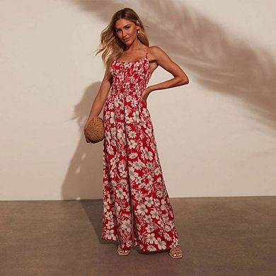 Jumpsuits for Women Sleeveless Boho Strap Wide Leg Rompers Beach Vacation One Piece Summer Outfits