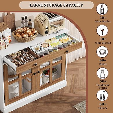 Buffet Cabinet with Storage,35.4" Sideboard Buffet,Farmhouse Kitchen Cabinet,Wood Coffee Bar Table