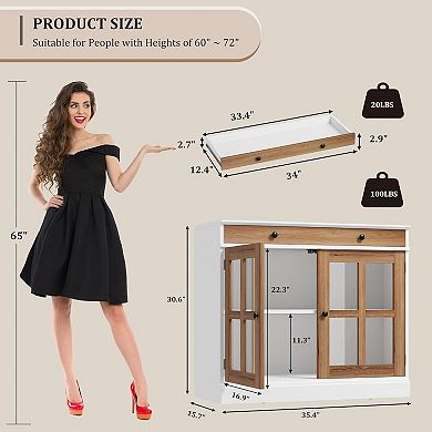 Buffet Cabinet with Storage,35.4" Sideboard Buffet,Farmhouse Kitchen Cabinet,Wood Coffee Bar Table