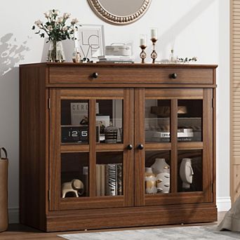 Buffet Cabinet with Storage,35.4" Sideboard Buffet,Farmhouse Kitchen Cabinet,Wood Coffee Bar Table