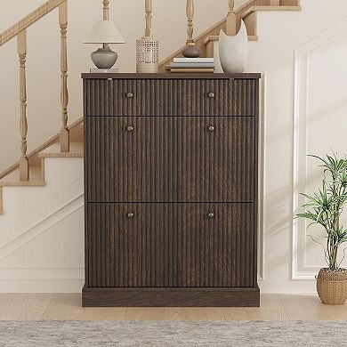 Shoe Cabinet with 2 Flip Drawers & 1 Top Drawer, Fluted Storage Cabinet with Adjustable Shelves