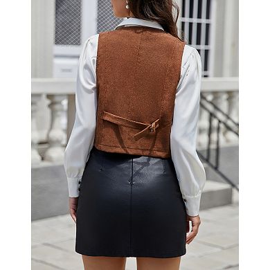Women Business Casual Corduroy Button Down Vest with Adjustable Back