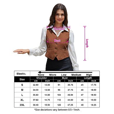 Women Business Casual Corduroy Button Down Vest with Adjustable Back