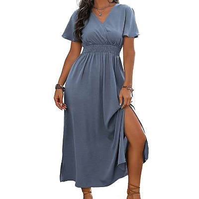 a flowy maxi dress Lottie Slinky Maxi Dress With Split / Chocolate | MESHKI main image 1