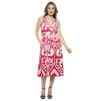 Women's 24Seven Comfort Apparel Paisley V-Neck Sleeveless Pleated Pocket Midi Dress