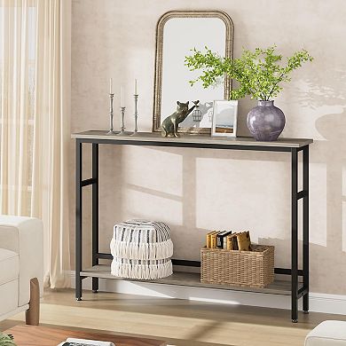 2 Tier Narrow Console Table, 5.9 in Slim Entryway Table with Adjustable Shelf