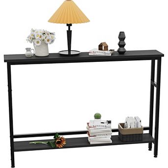 2 tier Narrow Console Table, 5.9 in Slim Entryway Table with Adjustable Shelf