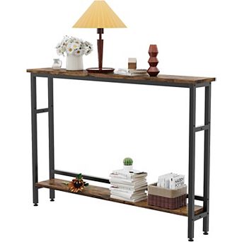 2 tier Narrow Console Table, 5.9 in Slim Entryway Table with Adjustable Shelf