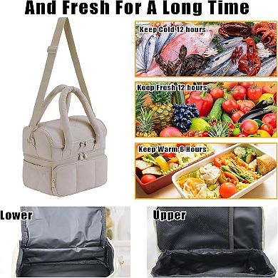 Double Decker Lunch Bag,Wide Opening Insulated Lunch Bag,Waterproof Large Leakproof Cooler Bag