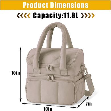 Double Decker Lunch Bag,Wide Opening Insulated Lunch Bag,Waterproof Large Leakproof Cooler Bag