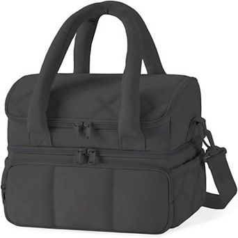 Double Decker Lunch Bag,Wide Opening Insulated Lunch Bag,Waterproof Large Leakproof Cooler Bag