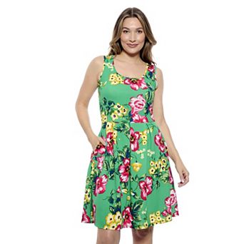 Women's 24Seven Comfort Apparel Floral Sleeveless Pleated Pocket Skater Dress