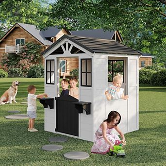 Kids Playhouse with Play Kitchen,Outdoor Kids Playhouse Cottage,Adventures Cottage,Toddler Playhouse