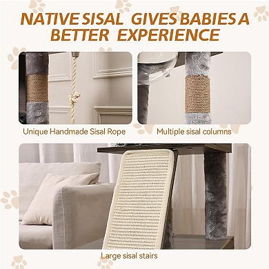 66.9Inch Cat Tree Tower with Litter Box Enclosure,Multi-Level Cat Furniture,Indoor Cat Tower