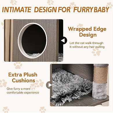 66.9Inch Cat Tree Tower with Litter Box Enclosure,Multi-Level Cat Furniture,Indoor Cat Tower