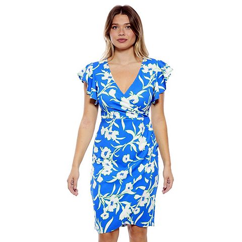 Женские платья 24Seven Women's 24Seven Comfort Apparel Floral Flutter Sleeve Faux Wrap Dress