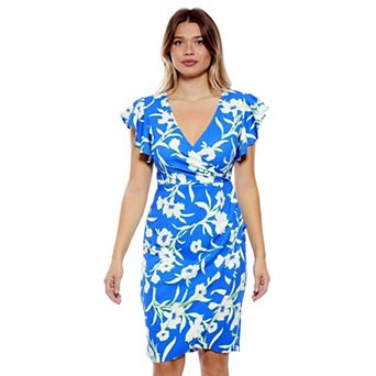 Women's 24Seven Comfort Apparel Floral Flutter Sleeve Faux Wrap Dress