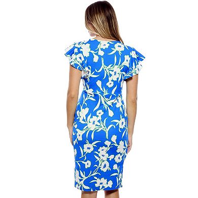 Women's 24Seven Comfort Apparel Floral Flutter Sleeve Faux Wrap Dress
