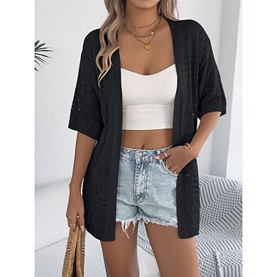 Women's Lightweight Summer Cardigans Short Sleeve Knit Crochet Coverups Boho Beach Vacation Clothes