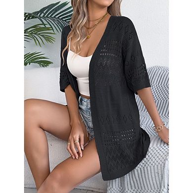 Women's Lightweight Summer Cardigans Short Sleeve Knit Crochet Coverups Boho Beach Vacation Clothes
