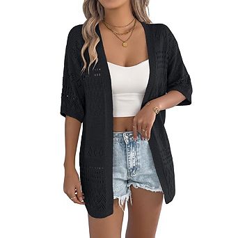 Women's Lightweight Summer Cardigans Short Sleeve Knit Crochet Coverups Boho Beach Vacation Clothes