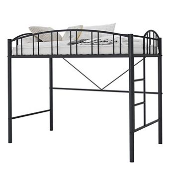 Twin Size Loft Bed with Ladder and Guardrail, Metal Slats Support No Box Spring Needed