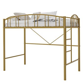 Twin Size Loft Bed with Ladder and Guardrail, Metal Slats Support No Box Spring Needed