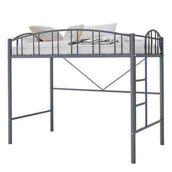 Twin Size Loft Bed with Ladder and Guardrail, Metal Slats Support No Box Spring Needed