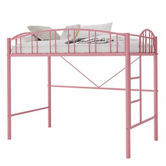 Twin Size Loft Bed with Ladder and Guardrail, Metal Slats Support No Box Spring Needed
