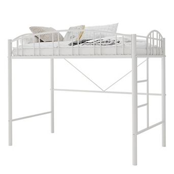Twin Size Loft Bed with Ladder and Guardrail, Metal Slats Support No Box Spring Needed