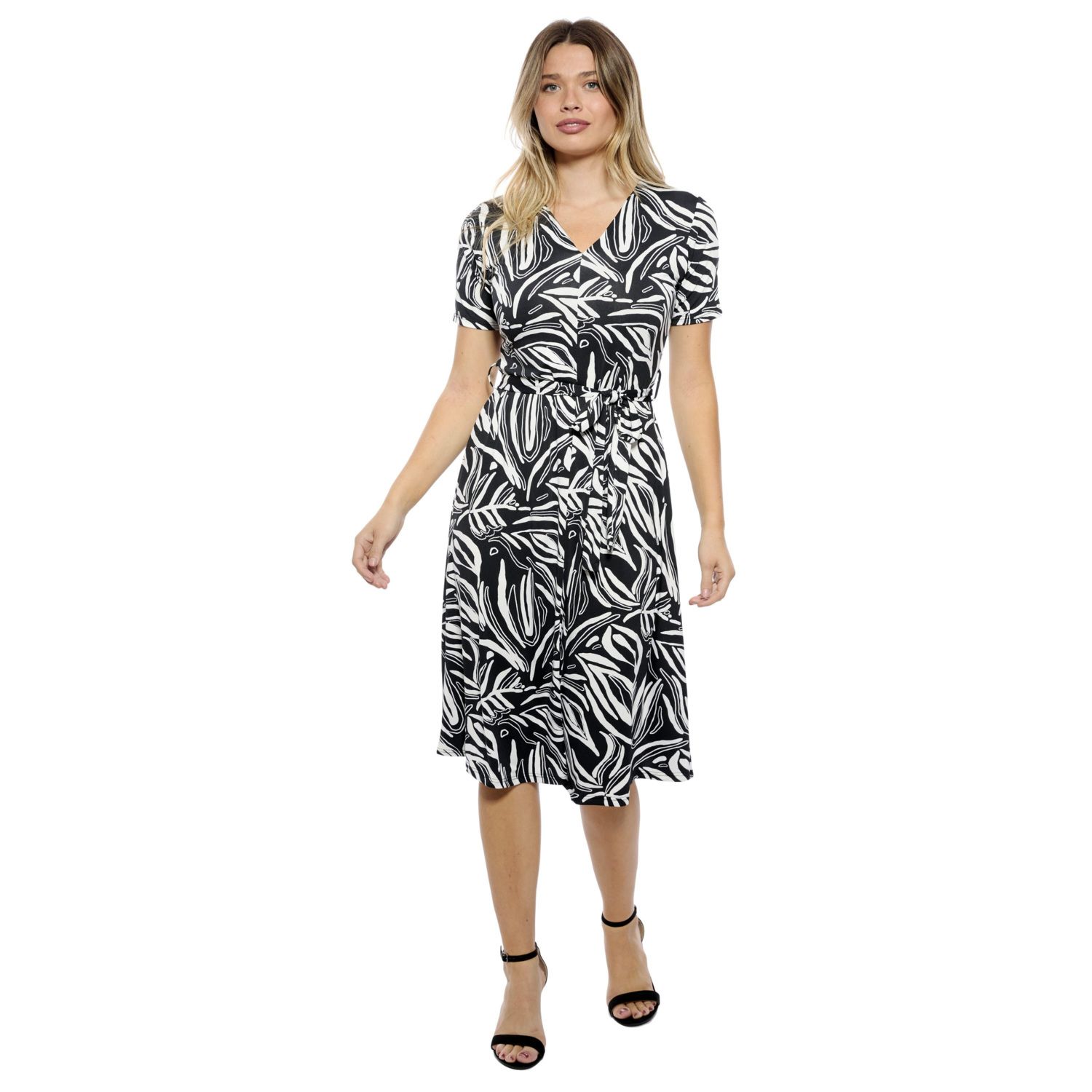 Женские платья 24Seven Comfort Apparel Abstract V-Neck Short Sleeve A-Line Midi Dress