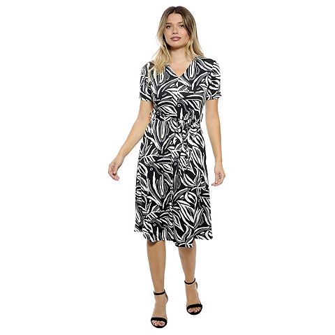 Женские платья 24Seven Women's 24Seven Comfort Apparel Abstract V-Neck Short Sleeve A-Line Midi Dress