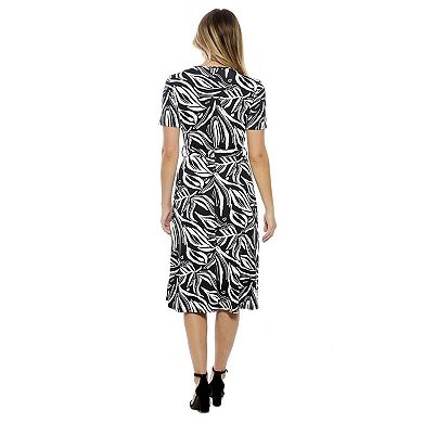 Women's 24Seven Comfort Apparel Abstract V-Neck Short Sleeve A-Line Midi Dress