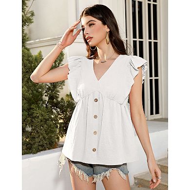 Women Ruffle Sleeve Cute Babydoll Shirt